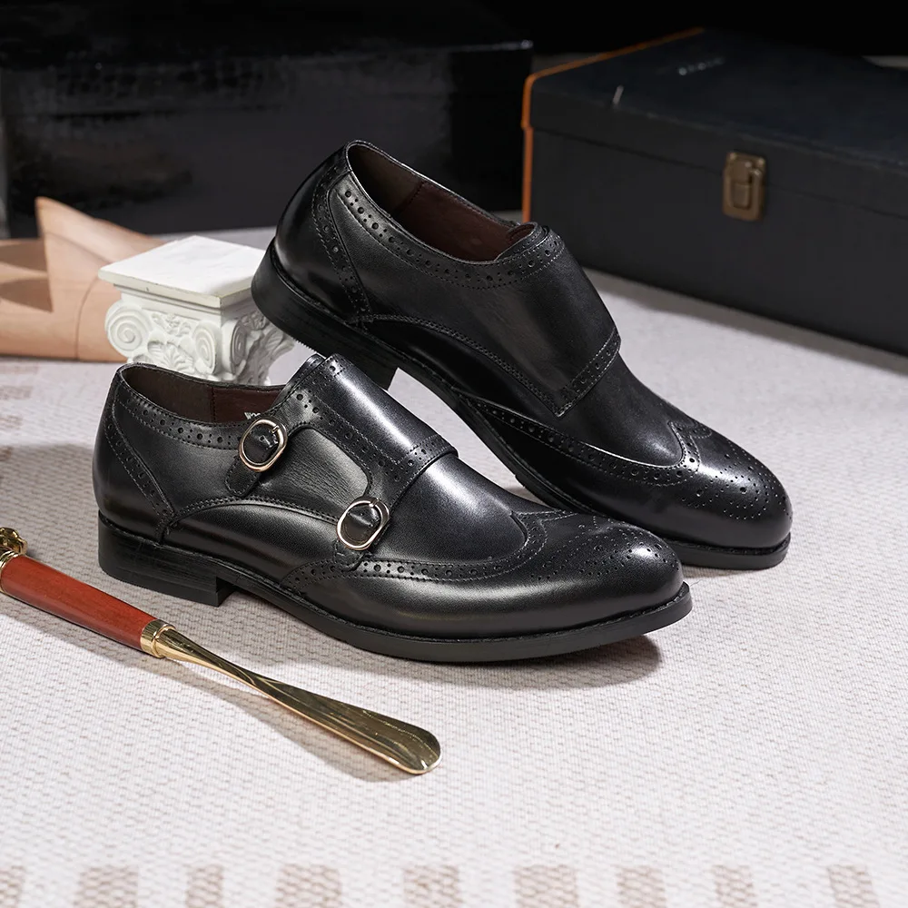 

Double Button Mengke Men Casual Shoes Business Leisure Genuine Leather Suede Monk Pointed Men's Shoes Rubber Wear-resistant Sole