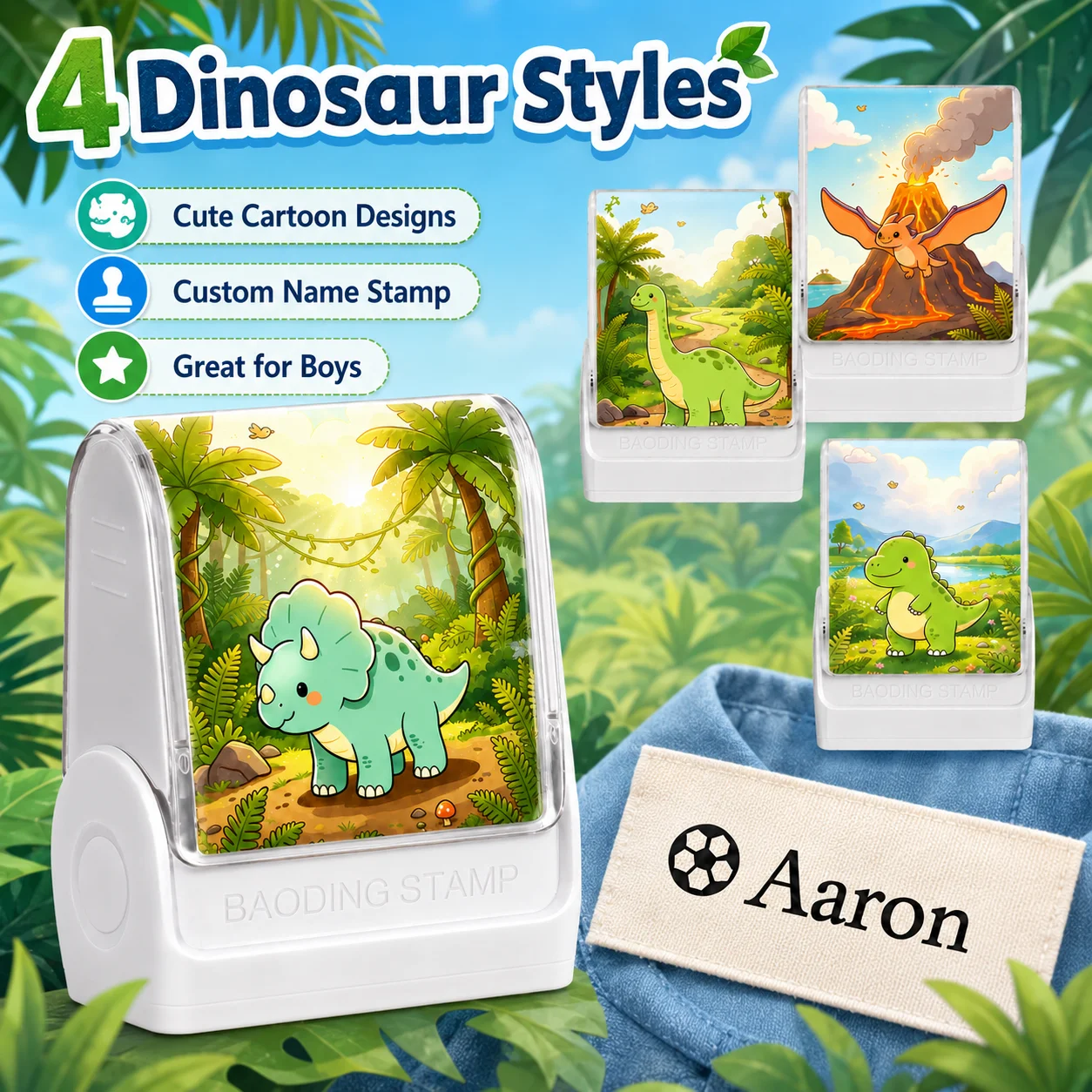 Custom Dinosaur Name Stamp for Kids, Personalized Self-Inking Name Seal, Custom Name Stamp for Clothing School Uniform Book Tag view 5