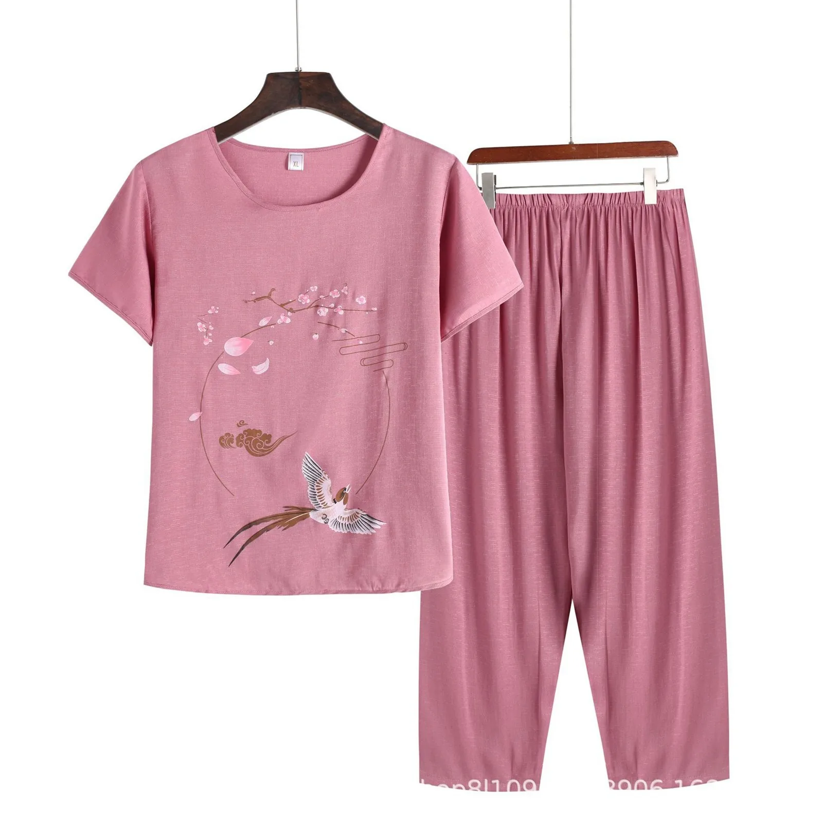 Ensemble de vêtements de salon pour femmes, t-shirt à manches courtes, imprimé floral, fjpants, tenue deux pièces adt, femme d'âge moyen trempée, automne