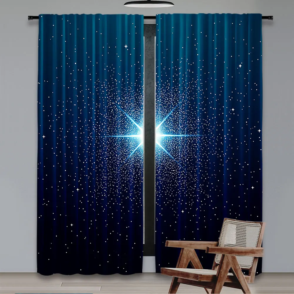 2Pcs Star Night Curtain Holy Christmas Star Blue Starry Sky Christmas Nativity Scene Star For Living Room Bedroom