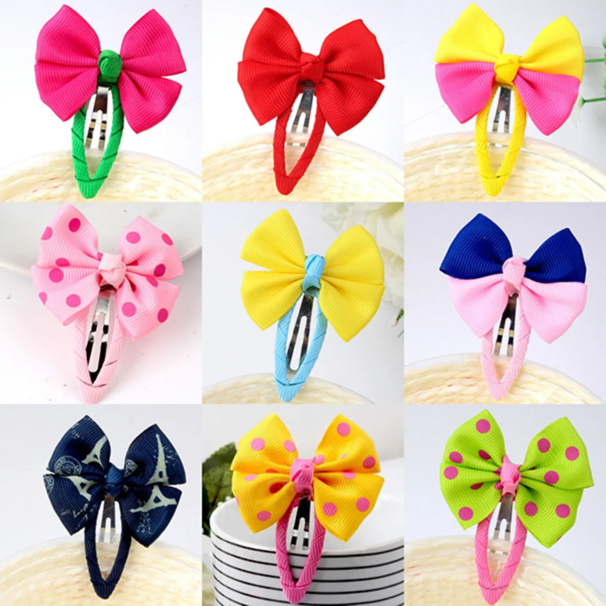 

12 Pcs Clips Cute Bowtie Hair Grip Bowtie Oval Grip Girls Bag Hat Decoration Random Color Snap Hair Accessories