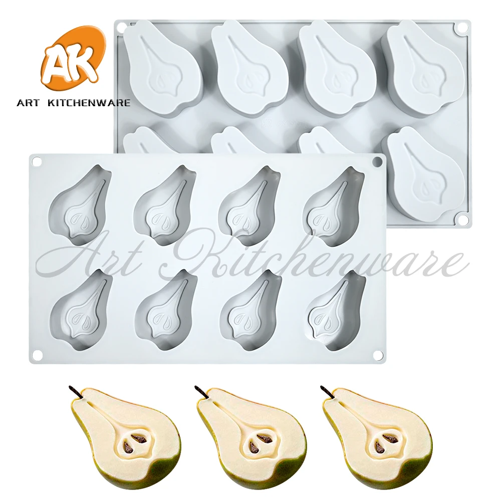 8 Cavities Fresh Fruit Lemon, Pear, Apple, Orange Silicone Candy Chocolate Cake Cookie Cupcake Mold Soap Mould DIY Rectangle Squ