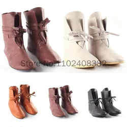 Medieval Retro Punk Men Knight Pirate Prince PU Leather Shoes Women Gothic Punk Vintage Goth Bandage Short Ankle Boots Plus Size
