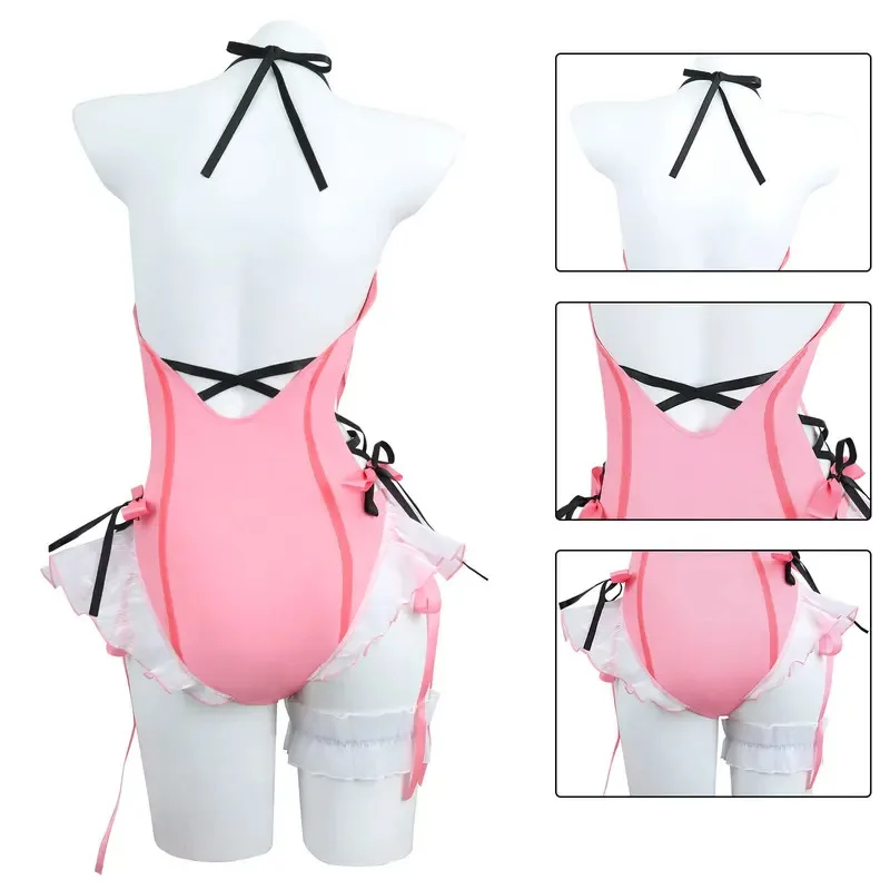 나라카: 블레이드포인트 셴 미아오 코스프레 의상 섹시한 핑크 버니걸 사랑스러운 여름 수영복 여성용