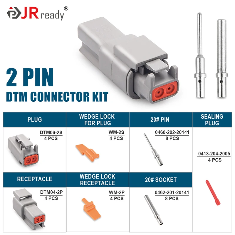 JRready-Electrical Cable Connectors Kit, ST6330,DT Deutsch, 2, 3, 4, 6, 8, 12 Pin, wire connector with Size 16, Stamped Contacts