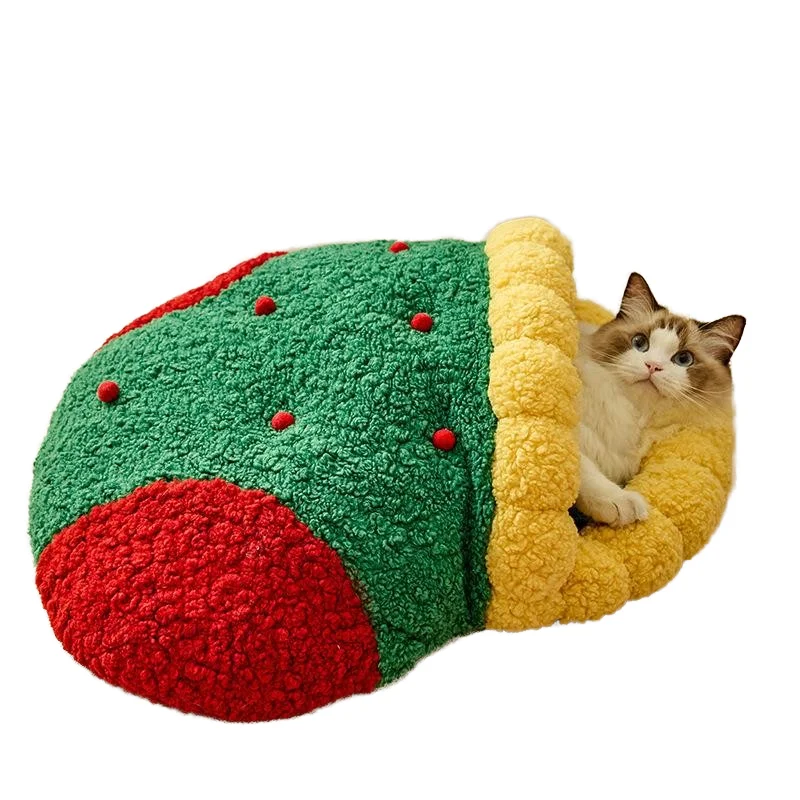 

Cartoon-Style Pet Bed Christmas Limited Edition Modern Plush Nest for Cats Dogs Removable PP Animal Pattern for Winter Use