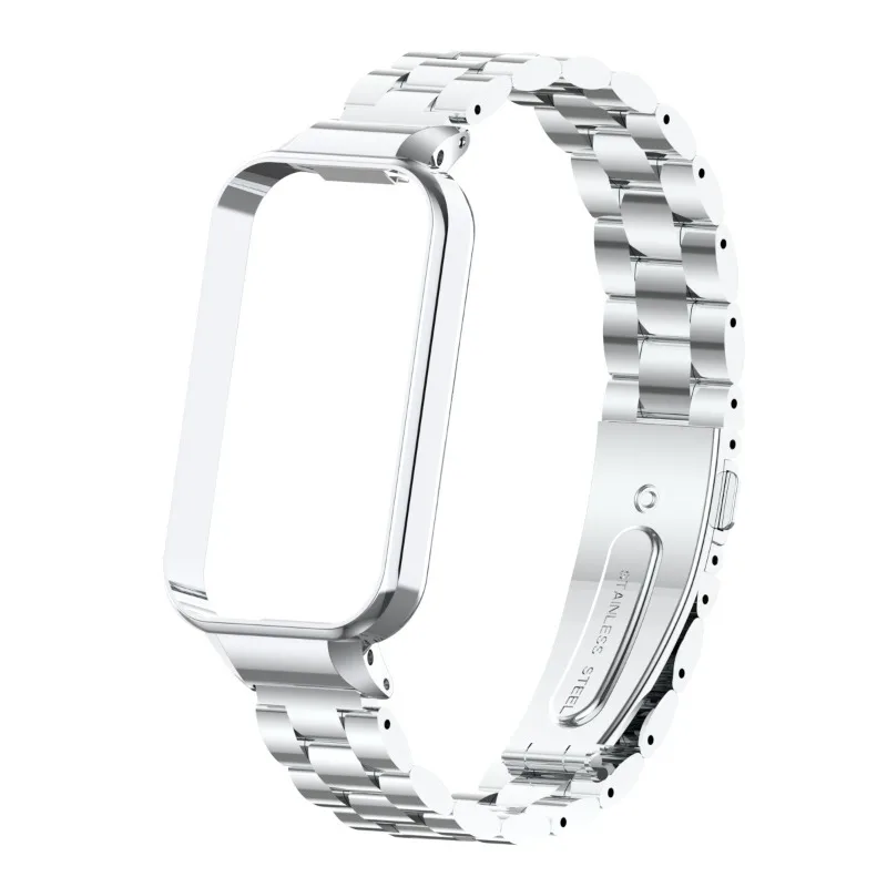 Stainless Steel Straps For Xiaomi Mi band 8 Active Solid three-bead stainless steel strap Bracelet For Redmi Band 2/8Active