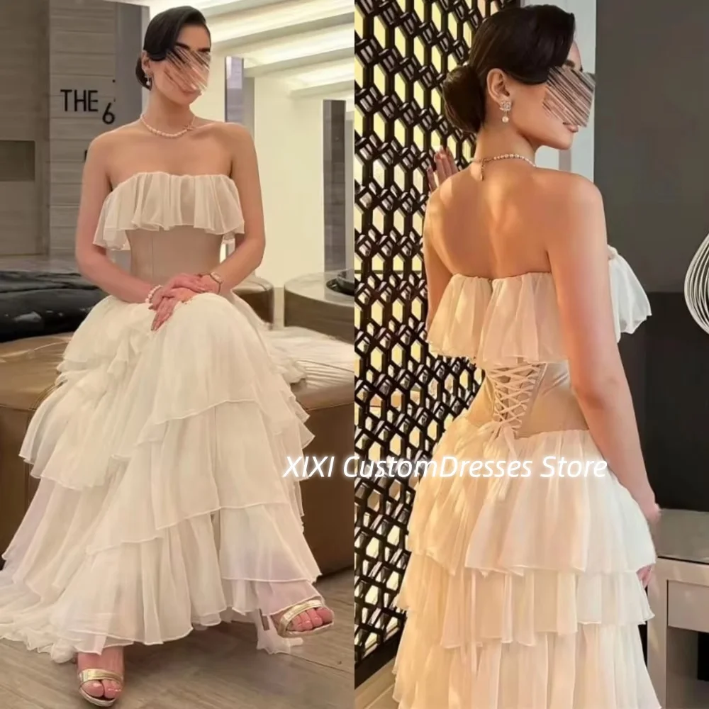 

Настройте платья длиной до пола без бретелек для выпускного вечера с рюшами и молнией без рукавов для особых мероприятий