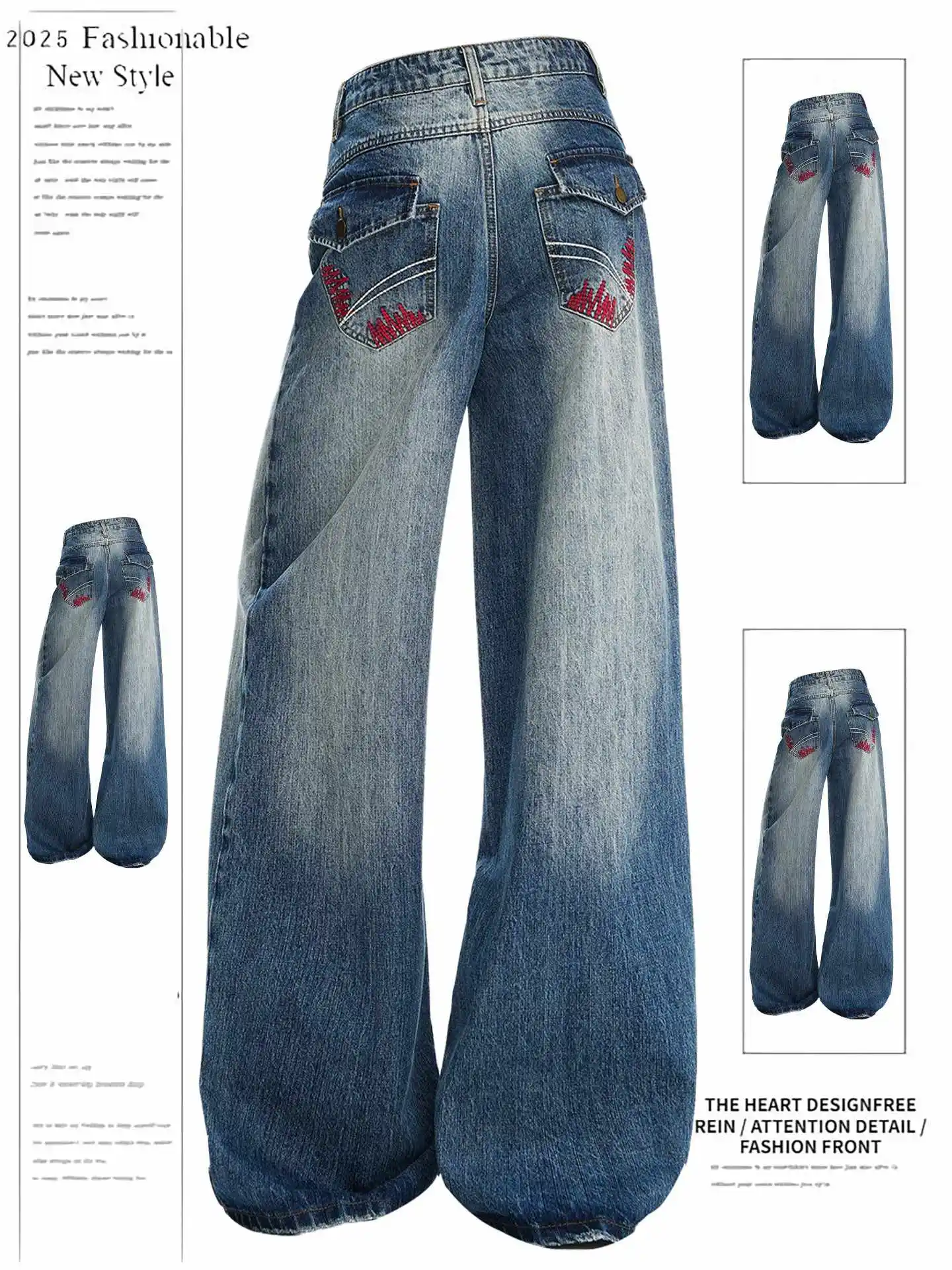 جينز نسائي فضفاض Y2k ياباني ملابس الشارع الشهير من قماش الدنيم مقاس واسع أمريكي ريترو مطرز الجرونج الهيب البوب Harajuku كاوبوي 2000s