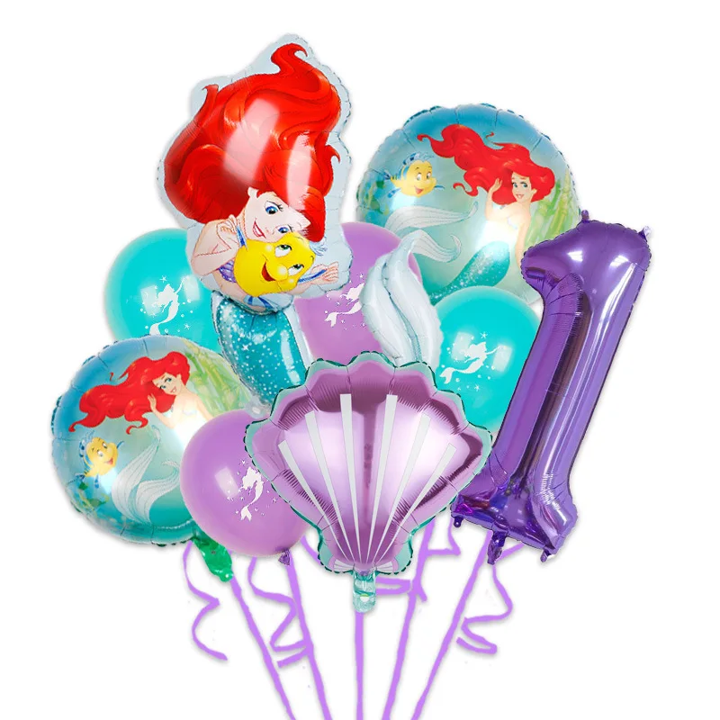 9pcs/Set The Little Mermaid Ariel Birthday Party Foil Balloons Decoration Baby Shower Fish Tail Shell Shape Helium ballon Supply