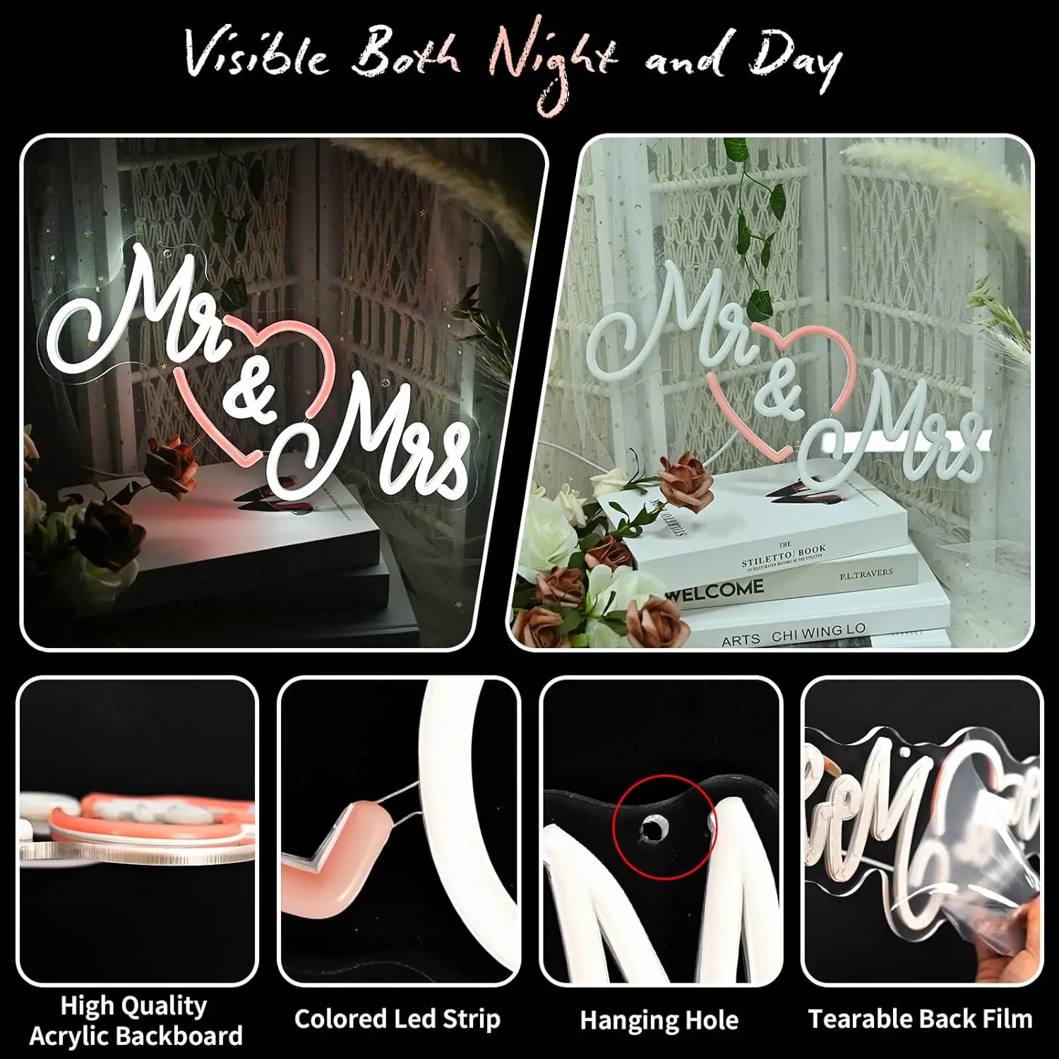 Mr and Mrs Neon Light Sign LED Aesthetics Neon Sign For Wall Decor Engagement Party Wedding Room Decor Valentines Art Gift