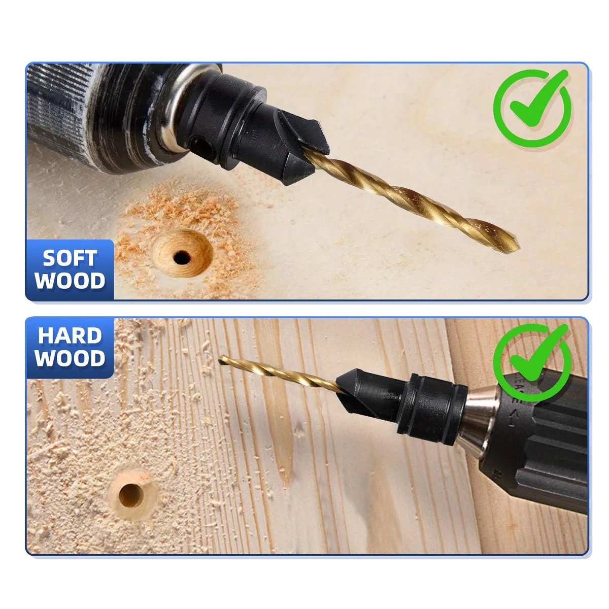 Hex Shank Countersink Bit Set 12pcs Includes 5 Countersink Bits 5 Replaceable Drill Bits 1 Extension Rod L Wrench