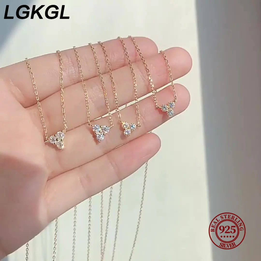 LGKGL Japanese 925 sterling silver necklace for women, triangular design, high-end minimalist style, versatile 14k gold plated