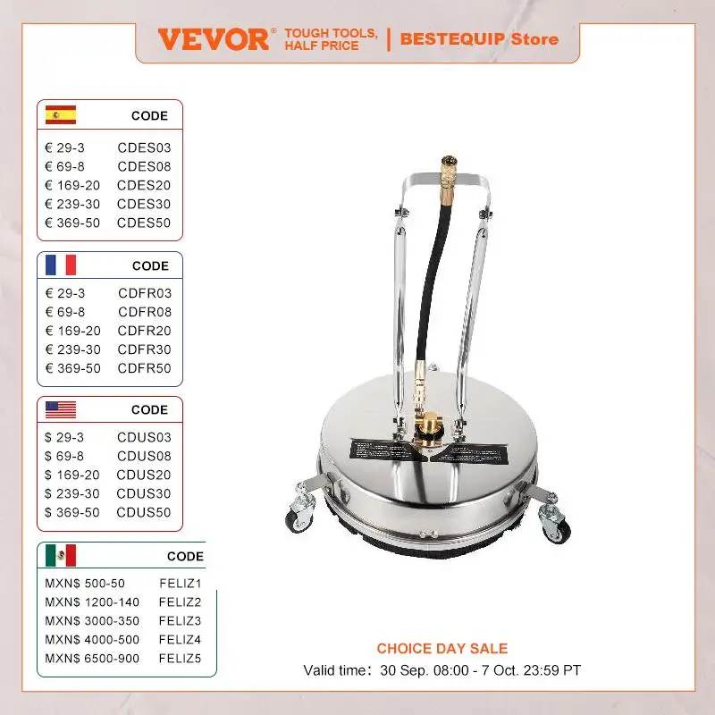 

VEVOR 16 18 Inch Surface Cleaner Twin Rotary Arm 4000PSI 1/4" QC Stainless Steel Pressure Washer Decks Surface Cleaning Machine