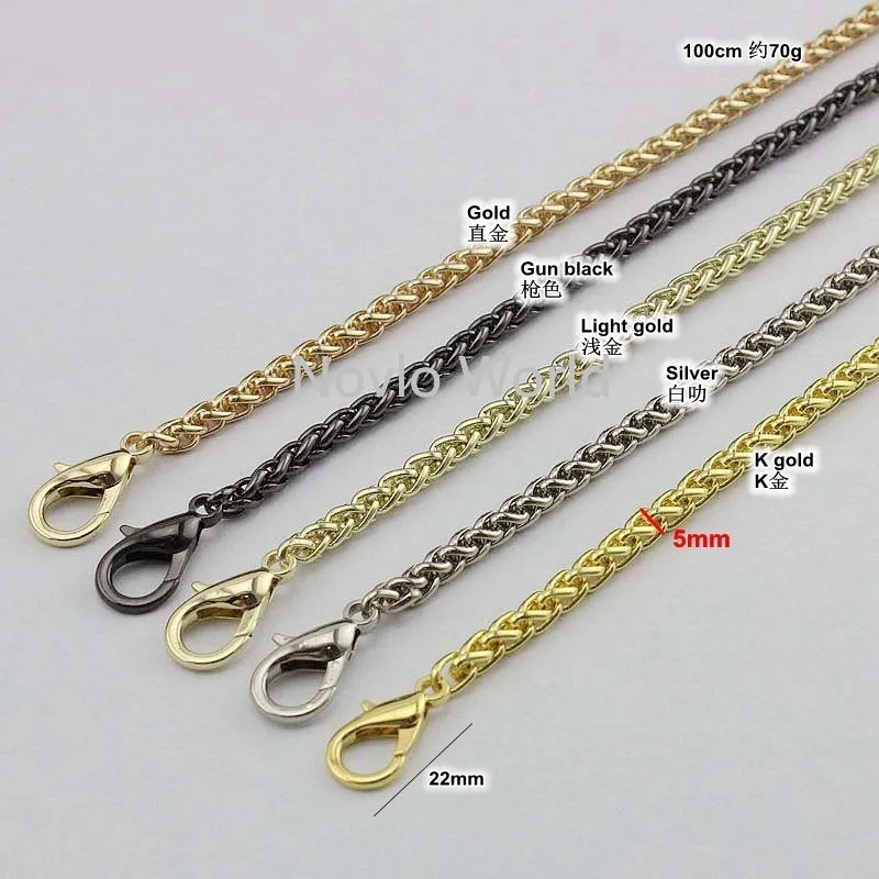 5mm wide bushy wheat chains, total 60-130cm with 2 lobster clasp for replace purse small chain strap