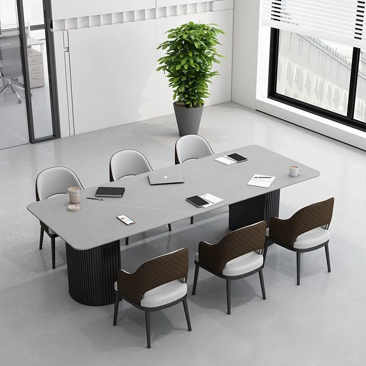 モダン、ミニマリスト、ダイニングテーブルと椅子、白、オフィス、ストリップ、作業台、ライトラグジュアリー、岩板