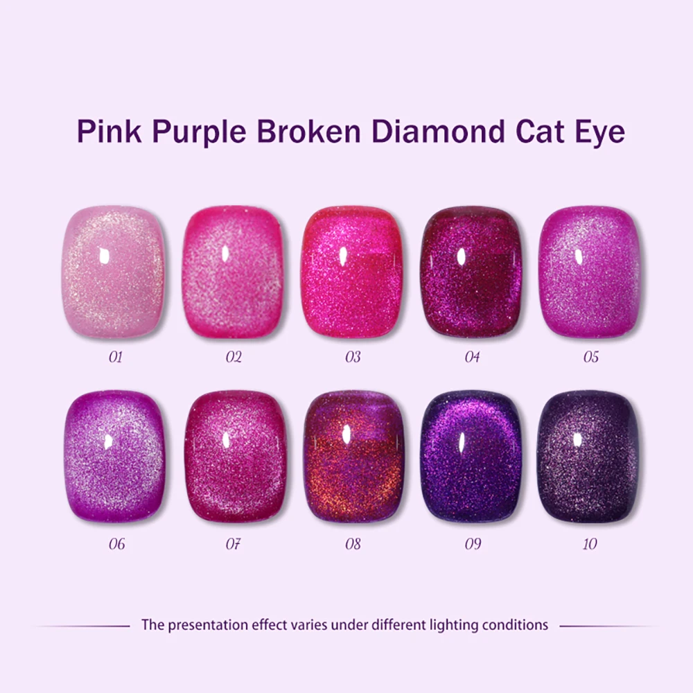 Vendeeni 10 Colors Pink Purple Glitter Broken Diamond Cat Eye Nail Gel Polish Magnetic UV LED Soak Off Gel Varnish For Nail Art