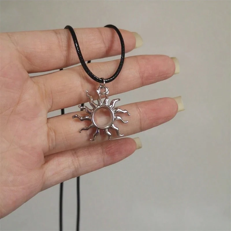 Hip Hop Burning Sun Pendant Leather Rope Necklace Vintage Whirlpool Geometric Necklaces For Men Boys image 2