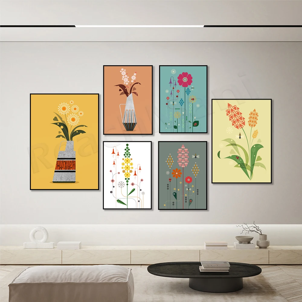 

Spring in the garden, flowers in a vase, wild flowers illustration in medieval style, botanical poster, botanical illustration