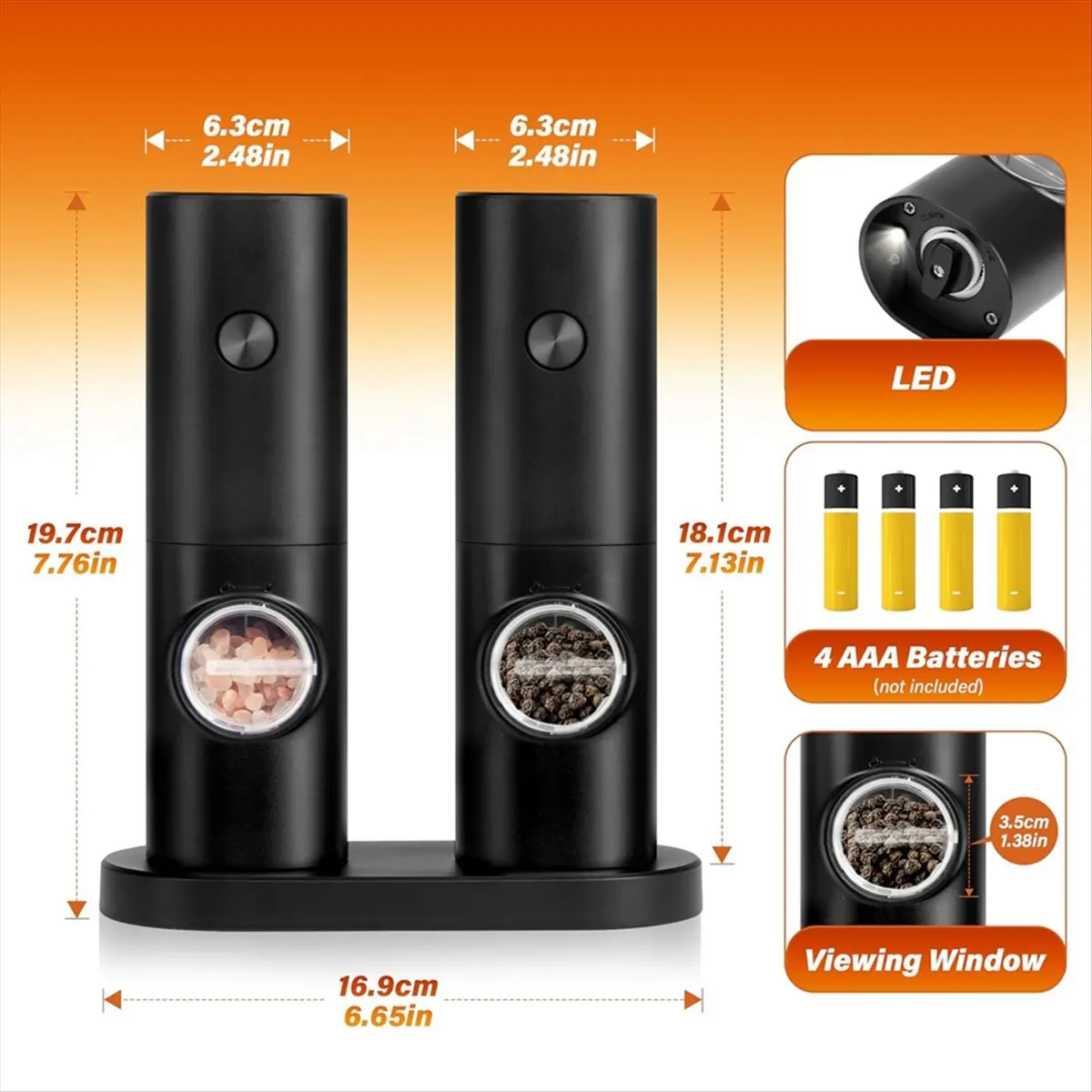Electric Salt and Pepper Grinder Set, Single Hand Adjustable Coarseness, Battery Powered with Stand, Seasoning Tools-A07G