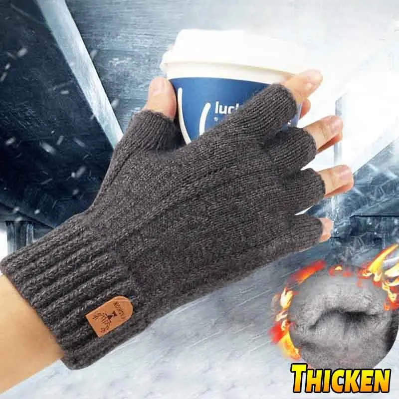 

Knitted Thick Thermal Half Finger Gloves Women Men Winter Outdoor Warm Wool Write Driving Fingerless Glove Touchscreen Mittens