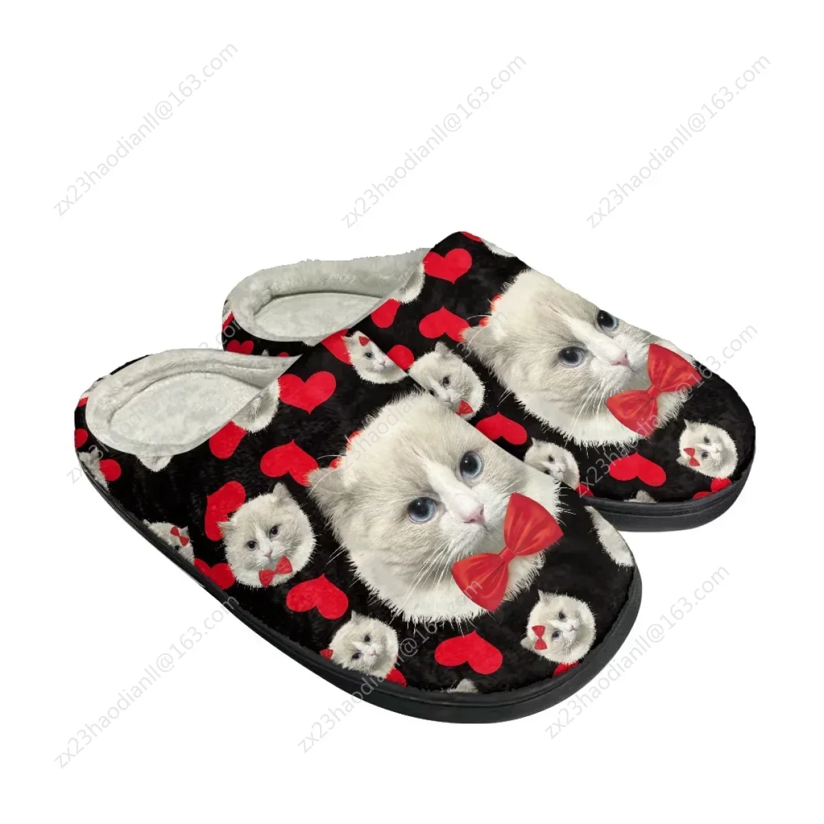 Funny Cat Design Men Indoor Cotton Slippers Autumn Winter Non-Slip Floor Shoes Print On Demand Home Women's Slides for Bedroom