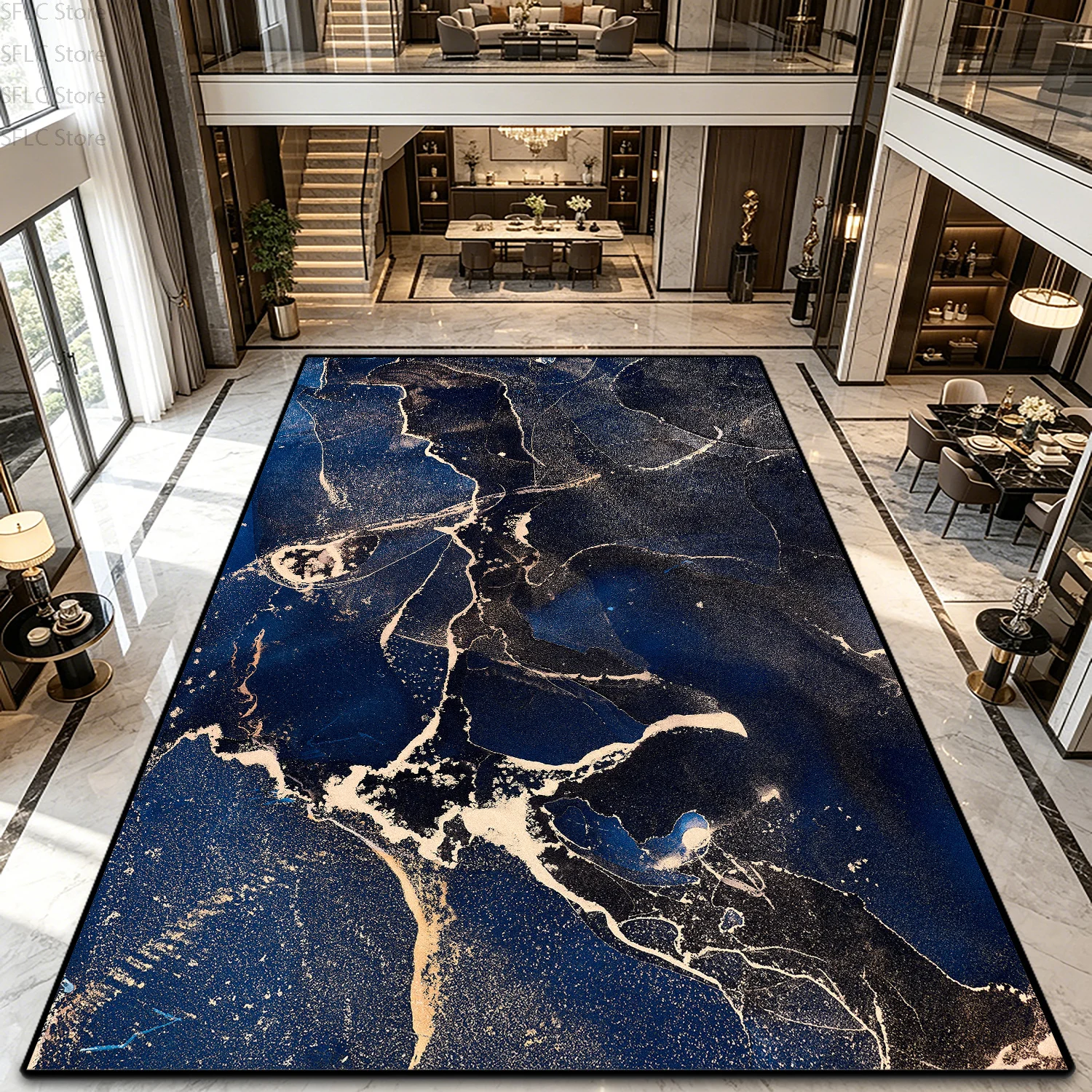 Light Luxury Marble Style Decoration Entrance Rug Large Area Easy Clean Fluffy Carpets Non-slip Short Velvet Bedside Floor Mats