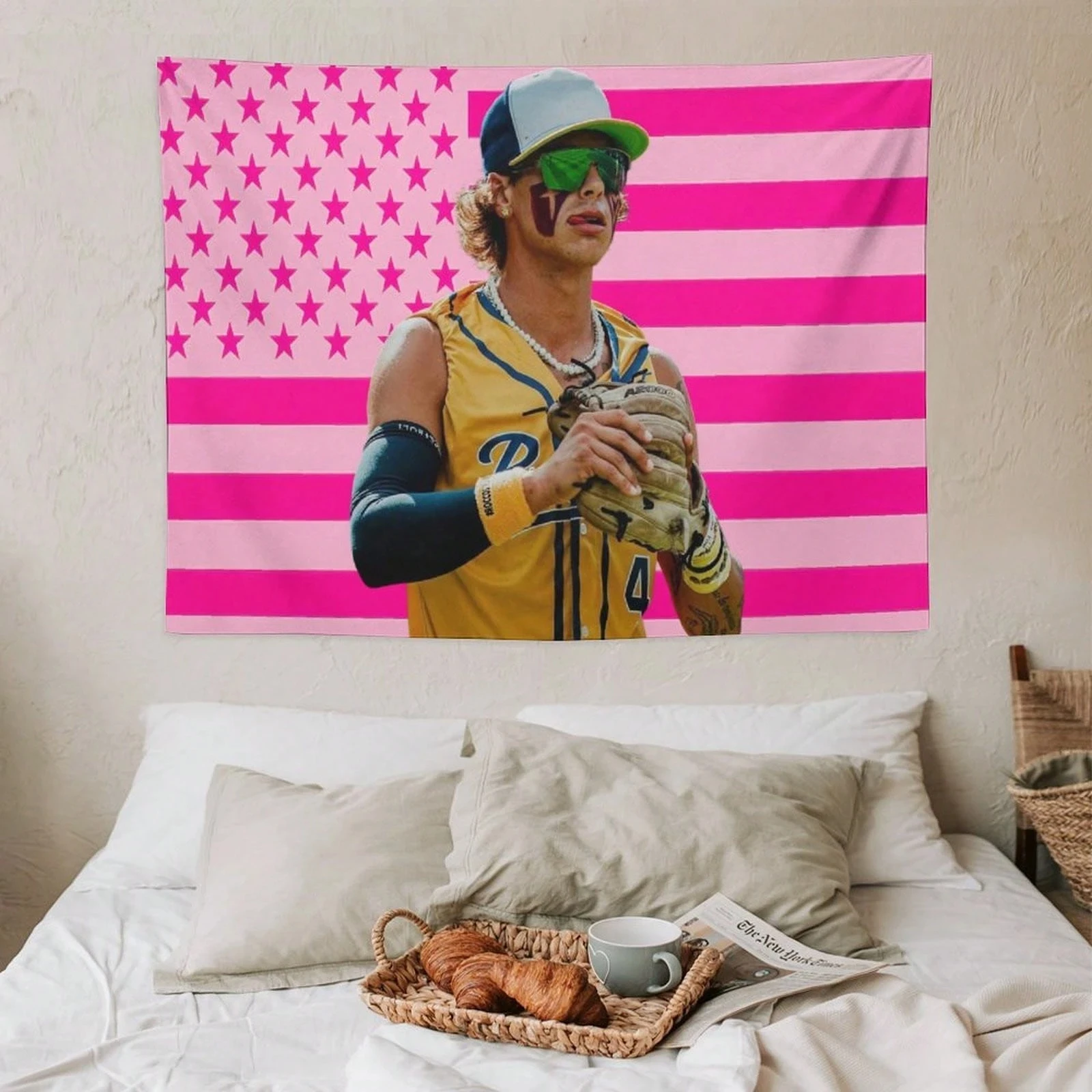 1pc Savannah Bananas Baseball Player Tapestry, American Flag Wall Hanging, Polyester 2D Print, Sport Aesthetic Decor for Bedroom