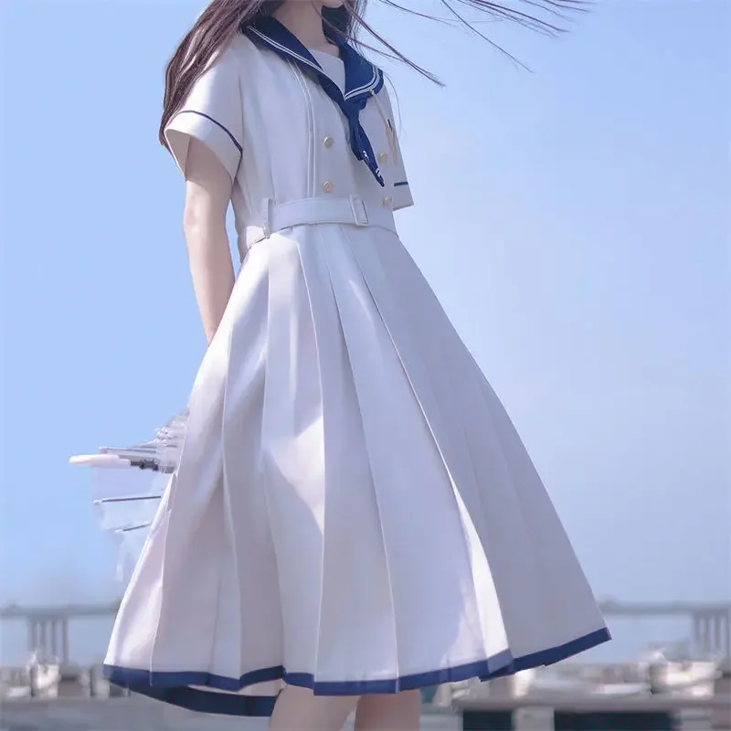 Japanese Preppy Style Lolita Sailor Suit Y2k Gothic Kawaii Vintage Short Sleeve Summer Midi Dress Preppy Dress Women JK Girls