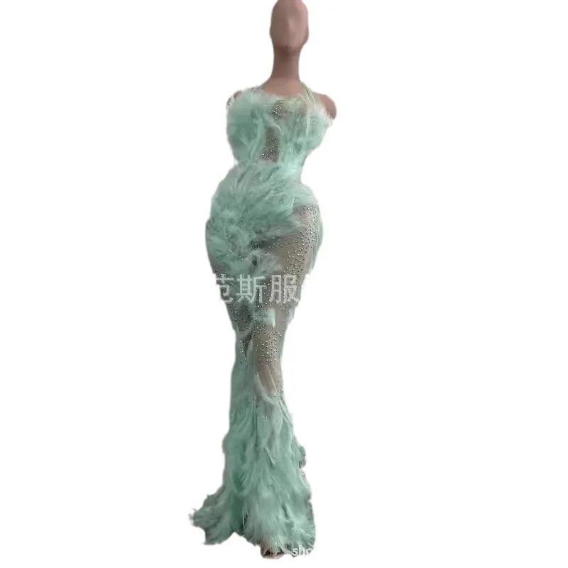 

Printed Feather Colored Diamond Sleeveless Long Jumpsuit Stunning For Wedding, Nightclub & Bar Performance Luxury Evening Gowns