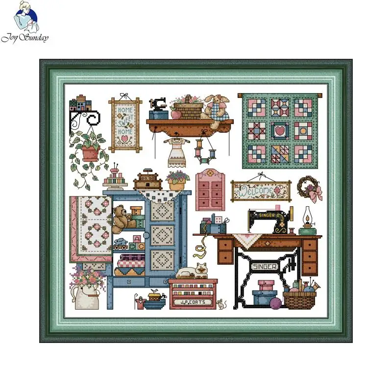 Joy Sunday Love Sewing Print DIY Embroidery 16CT 14CT 11CT Counted Cross Stitch Needlework Diy Painting Home Decoration