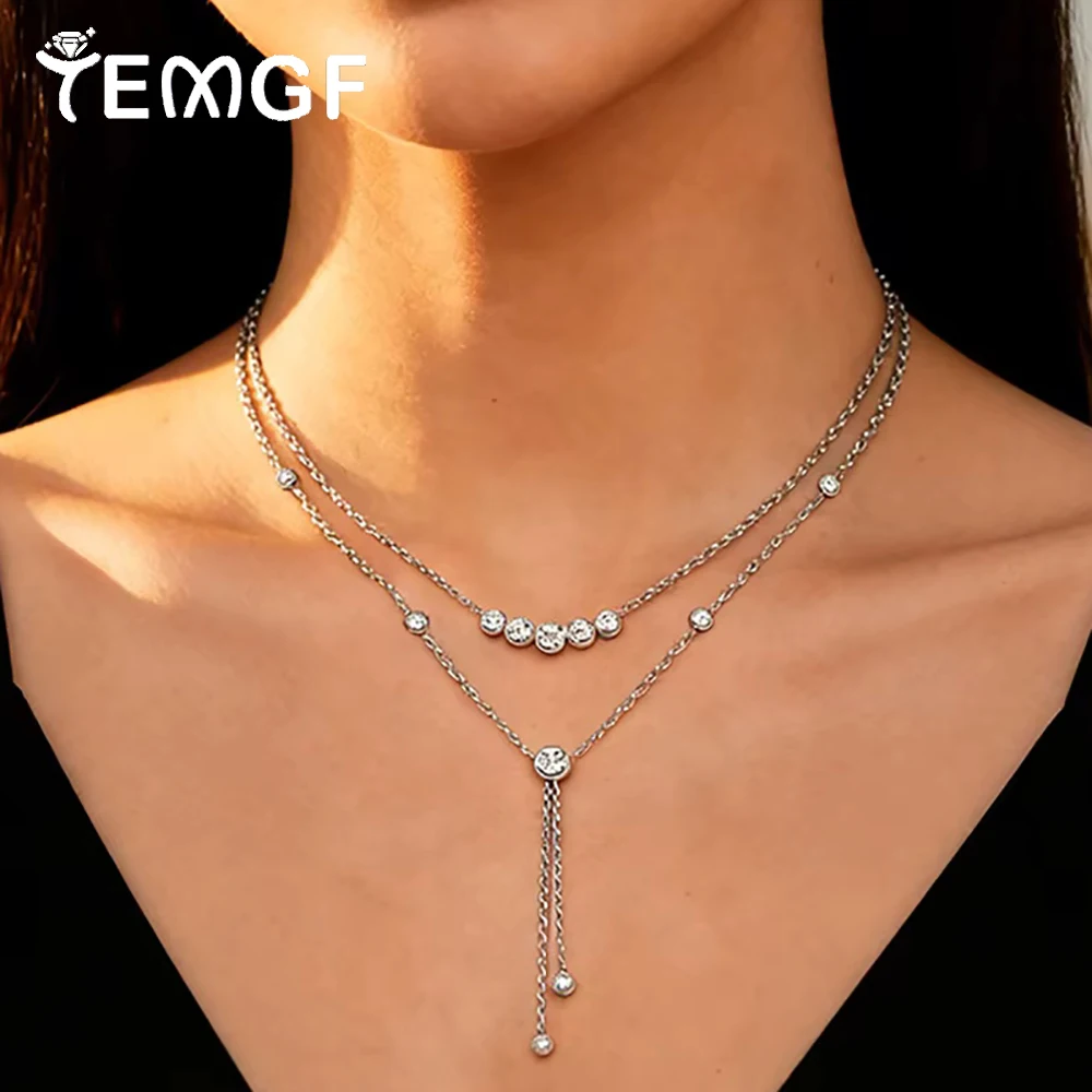 

TEMGF D Color Moissanite Bubble Necklace for Women S925 Silver Chain Party Commute Fine Chokers Neck Jewelry With Certification