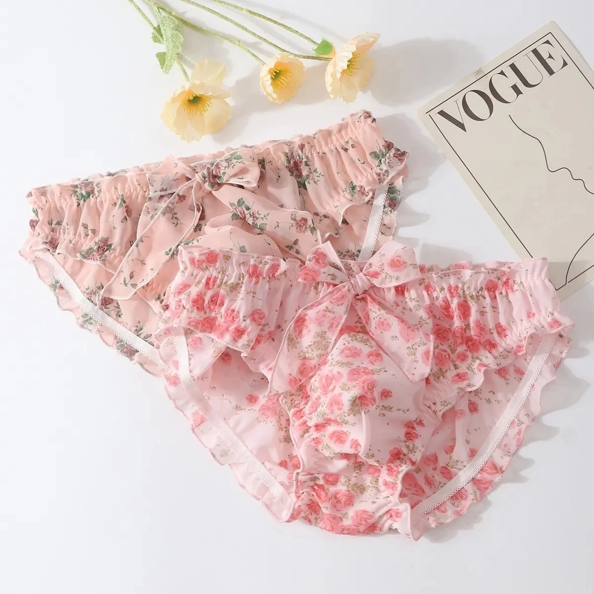 لطيف سيسي رجل الوردي الأزهار تكدرت القوس الانتفاخ سراويل عبر خلع الملابس مرونة الخصر Kawayi ملخصات مريحة Harajuku BF هدية