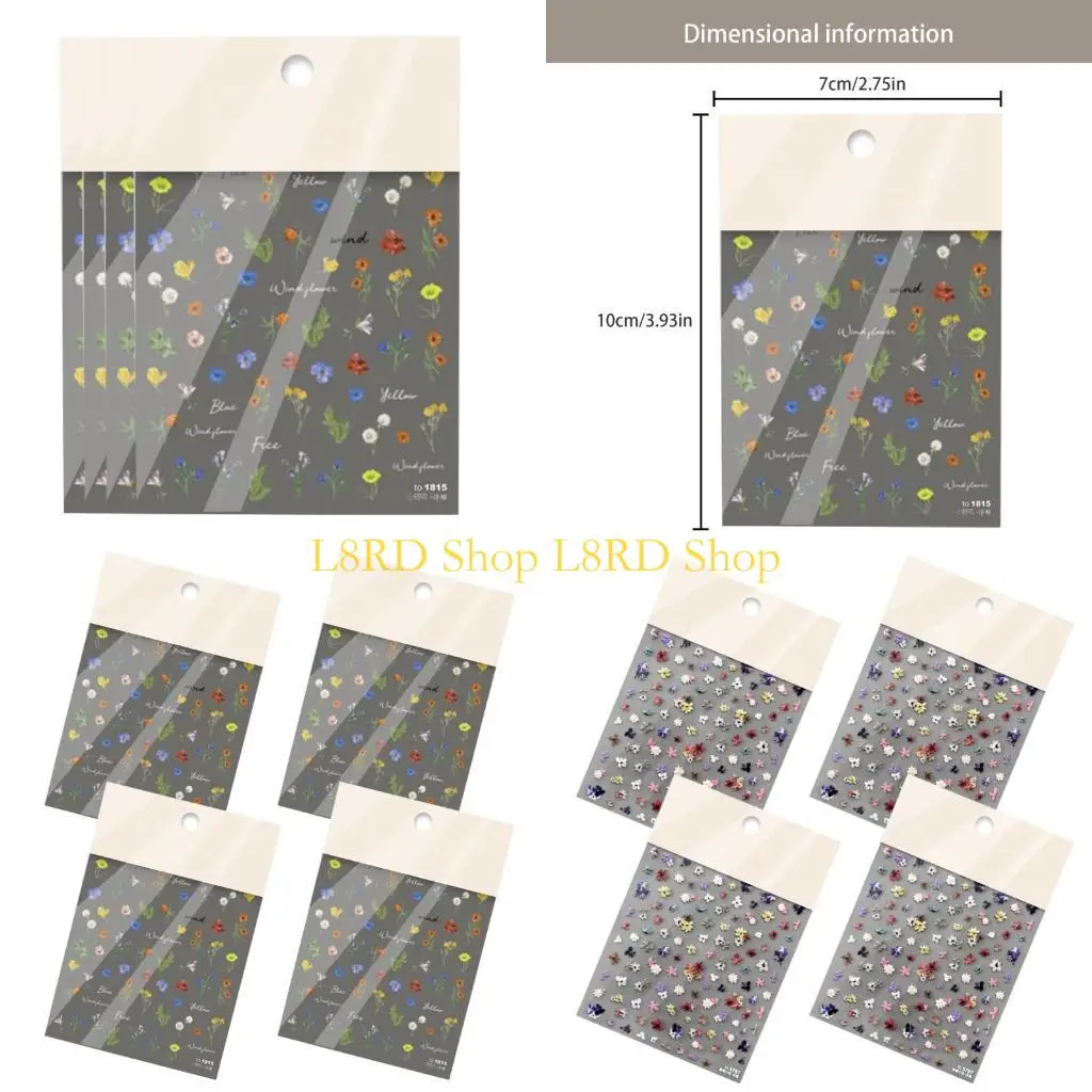 

L8RD 4 Sheets Flower Nails Art Stickers Adhesive Stickers Floral Nails Decals