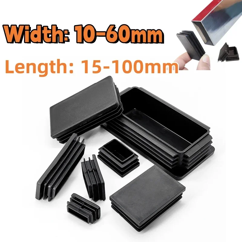 Square Pipe Plug 10-60 15-100 Black Blanking End Caps Rectangular Pipe Tube Cap Insert PlugsTable Chair Furniture Foot Cover