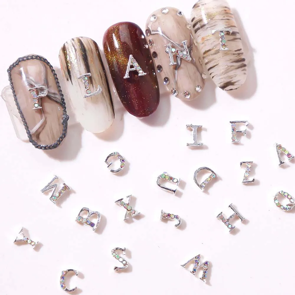 10pcs 3D Letter Metal Nail Charms 3D Alloy Alphabet Nail Art Acrylic Tips Decoration DIY Glitter Luxury Nail Accessories