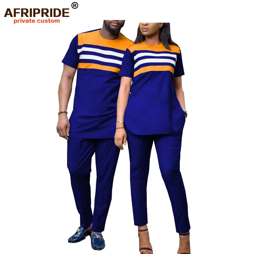 2022 African 2 Pieces Sets for Men and Women Couples Clothing Dashiki Tops Shirts Print Pants Short Sleeve AFRIPRIDEA19C001