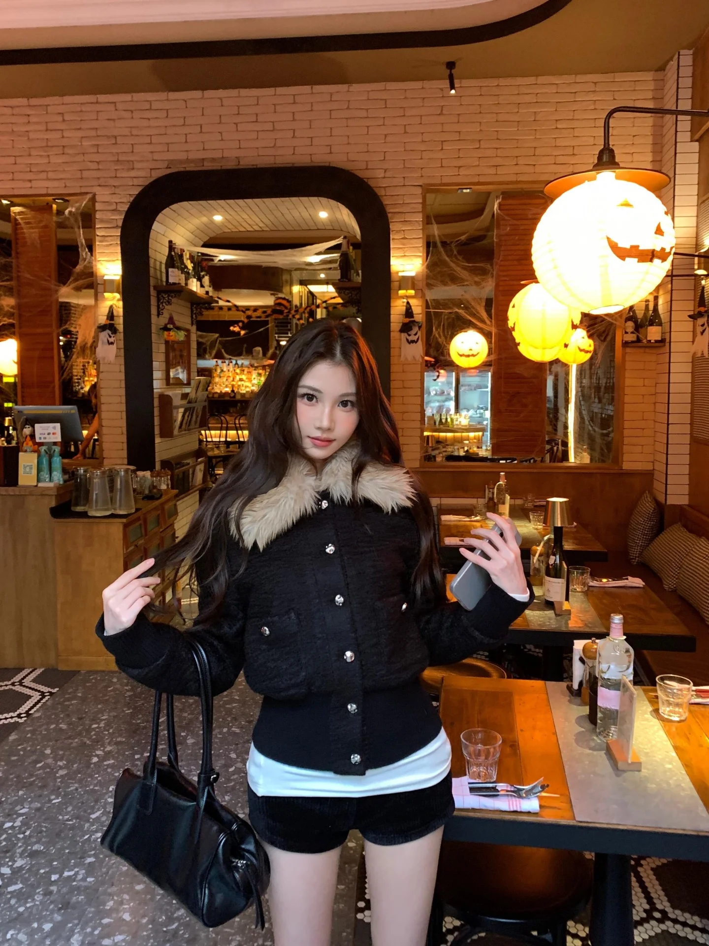 Lilystore25AW, cuello de piel desmontable de lujo, ort Jaet, pequeña fraanza Sle, Otoño Invierno, ropa de abrigo Faion para mujer