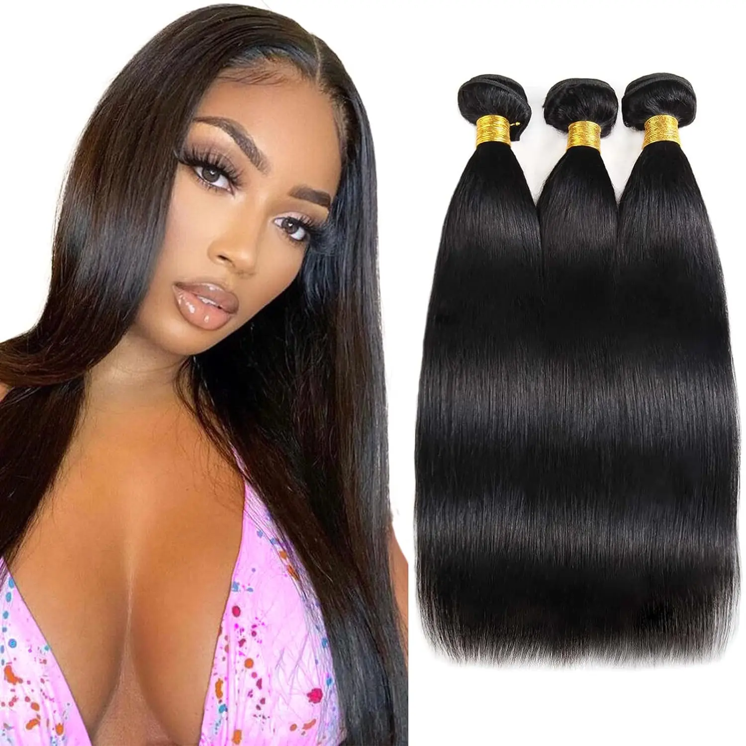 Straight Human Hair Bundles Human Hair Straight Bundles Hair Natural Color 24 24 24 inch Double Weft Brazilian Virgin Hair