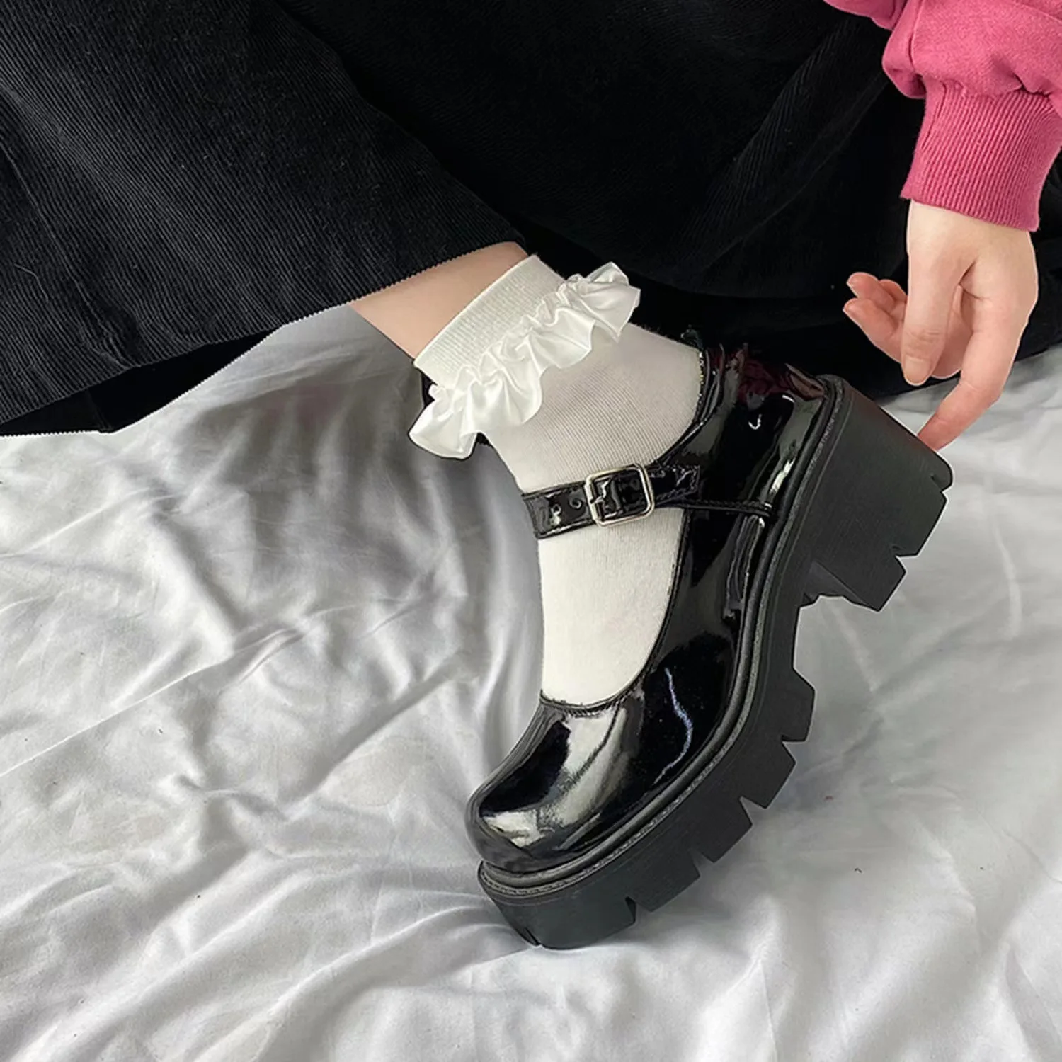 Black Ankle Buckle Platform Pumps Women Japanese Style Ankle Buckle Platform Pumps Woman Punk Jk Uniform Lolita Shoes