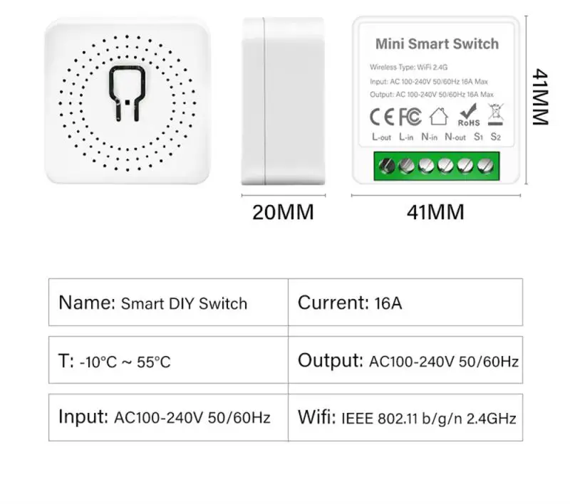 مفتاح ذكي Tuya WiFi ثنائي الوضع ، مفتاح ذكي صغير ، يدعم التحكم في اتجاهين ، منزل اليكسيا ، 16A