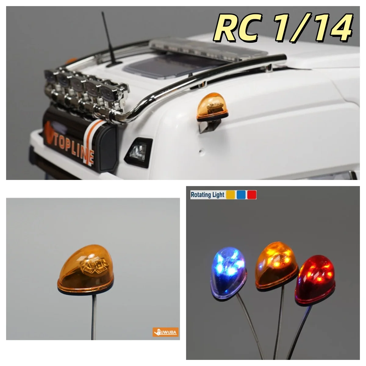 LED 360‑Degree Rotating Warning Lamp, Engineering Beacon Light for 1/14 Tamiya RC Excavator & Truck, Fit SCANIA 770S, Volvo, Ben
