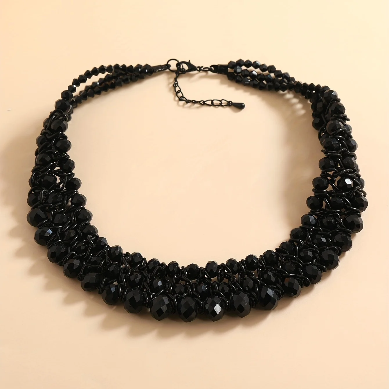 Three Rows Of Handmade Beaded Necklace Black Color Neck Jewelry Ornament