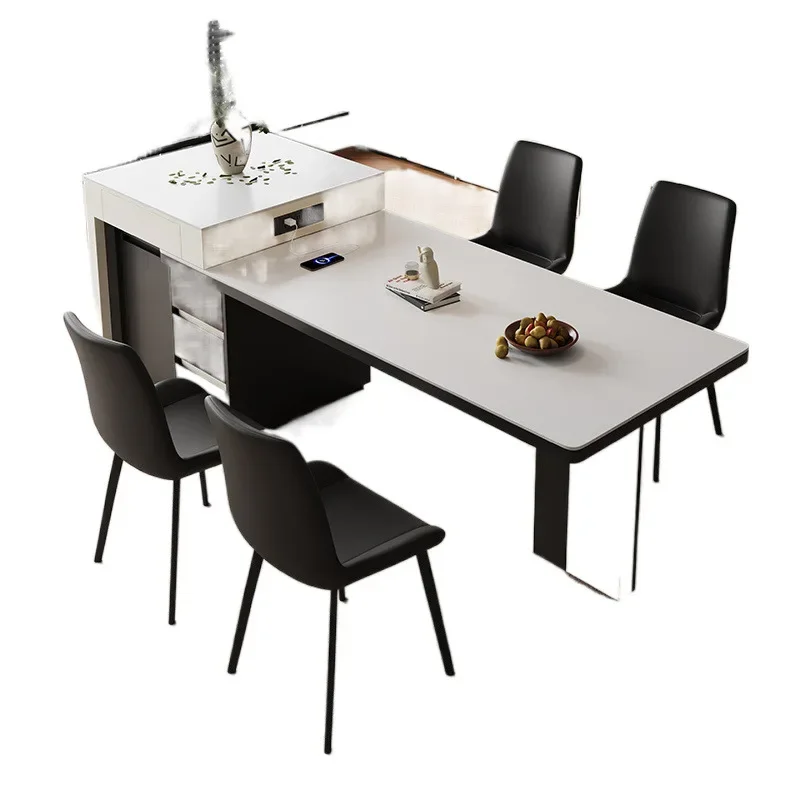 

Simple rock slab telescopic island table household small apartment modern foldable multi-functional rock slab eating table