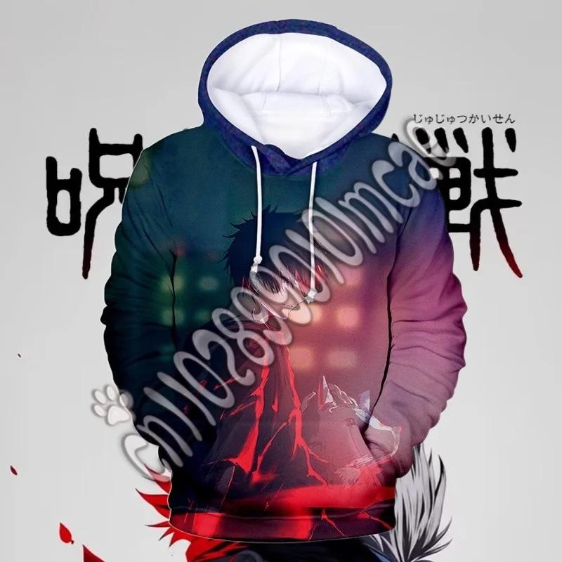 أنيمي مانغا Jujutsu Kaisen نمط الرجال هوديي Satoru Gojo البلوز ثلاثية الأبعاد طباعة الرجال هوديي سترة أنيقة على الموضة جديد ملابس للرجال