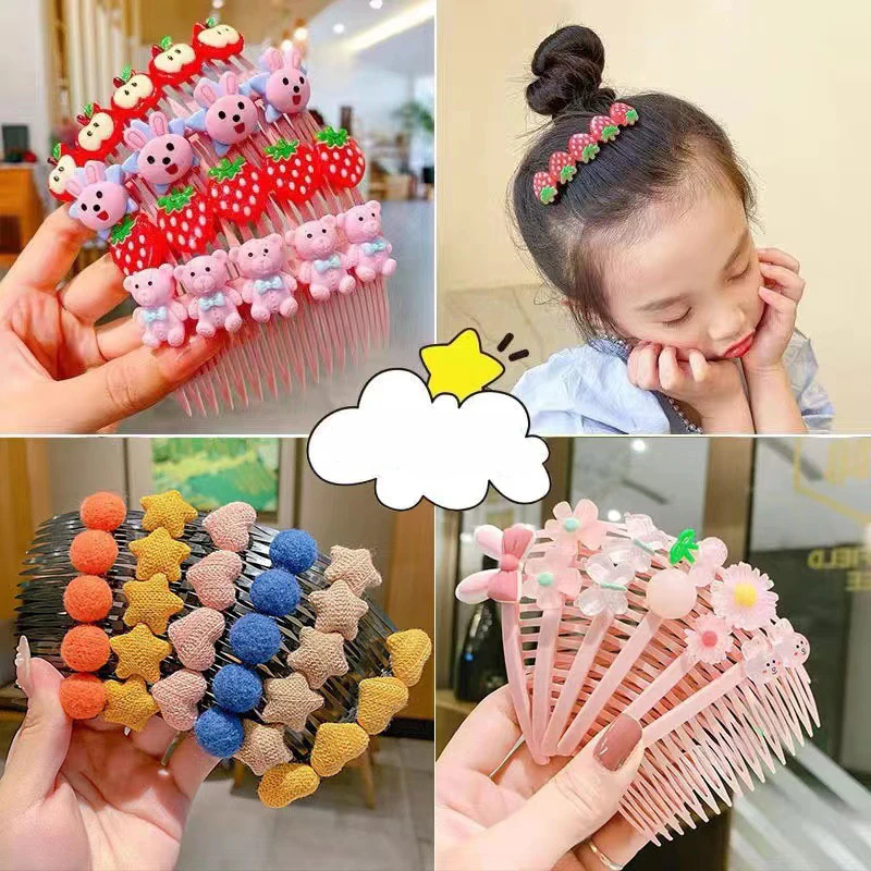 Bonito kawaii meninas clipes de cabelo pente traje scrunchie dos desenhos animados franja headwear roupas para o bebê crianças acessórios