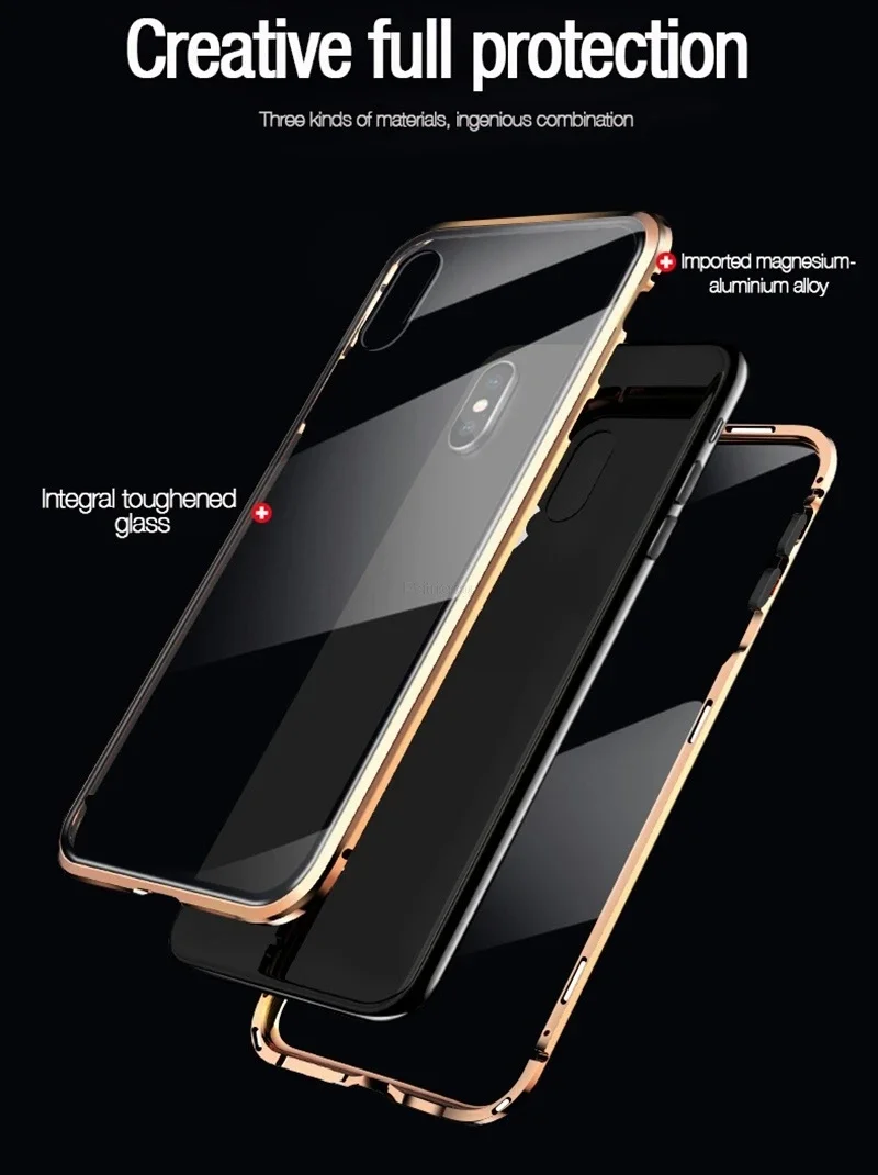 Magnetisches Gehäuse aus gehärtetem Glas mit Sichtschutz für iPhone 17 16 15 14 13 12 XR 11 Pro MAX X Plus 360 Magnet Antispy Schutzhülle – Detail 2
