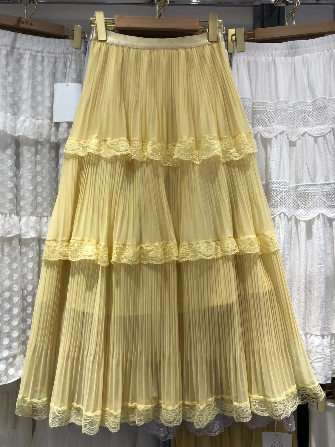 

Весенняя женская юбка-миди с кружевом, пышная, А-силуэт, нежная, милая, в стиле «сестринский шик», с высокой талией, свободного кроя, из жатой ткани