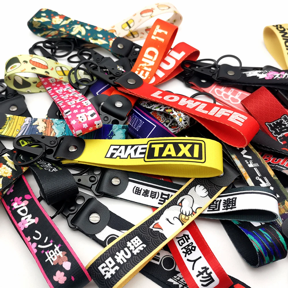 Nieuwe JDM Stijl Auto Sleutelhanger Hokkaido Gift Lanyard Sleutelhanger Auto Sleutel Stalen Lente Clip Key Starp Fake Taxi Sleutel Hanger Initial D