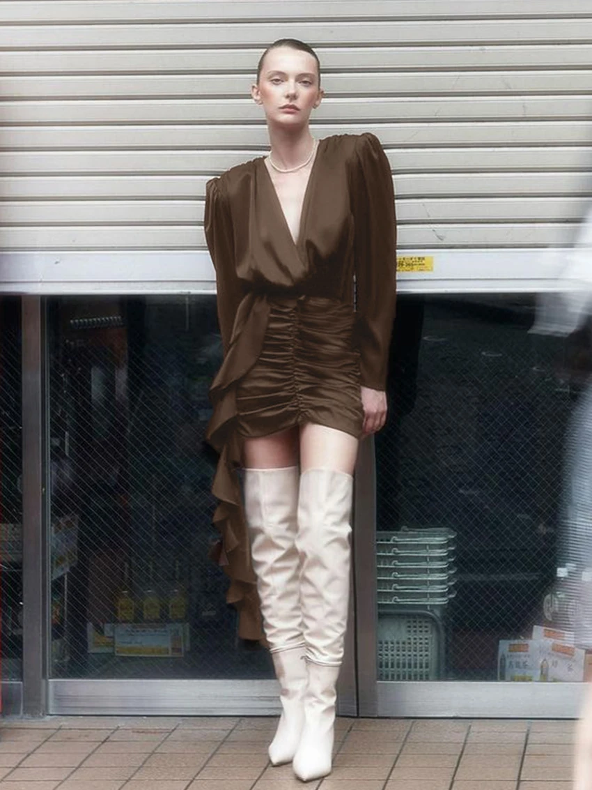 

Marthaqiqi зимние женские пижамы сексуальная ночная рубашка с v-образным вырезом ночная рубашка с длинными рукавами мини-платье на шнуровке ночная рубашка модная женская одежда для сна